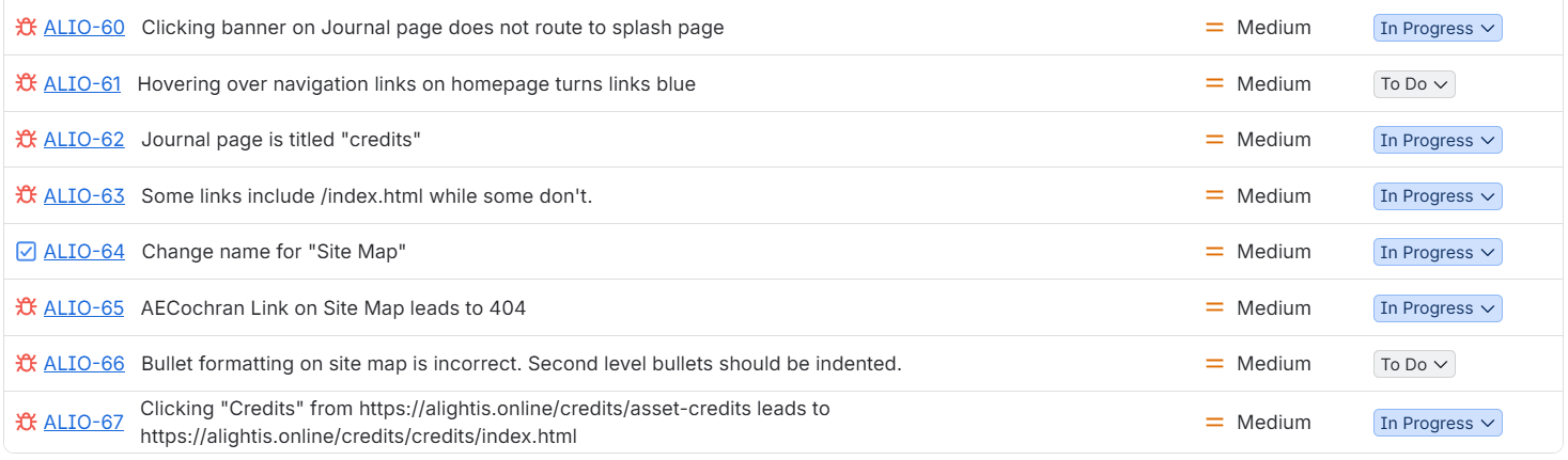 bugs encountered during today's testing